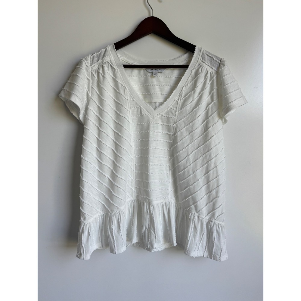 Liverpool Los Angeles White Textured Peplum V-Neck Top Boho Large petite knit